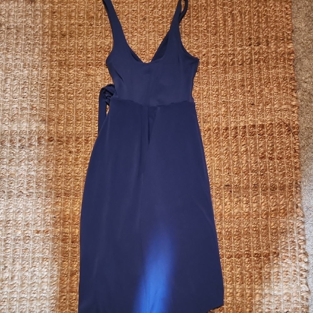 Express Flirty Flowy Blue Asymmetrical Wrap Dress - Picture 4 of 4